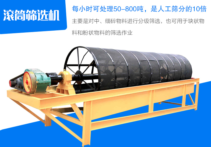 滾筒篩選機(jī)主要是對(duì)中、細(xì)碎物料進(jìn)行分級(jí)篩選，也可用于塊狀物 料和粉狀物料的篩選作業(yè)